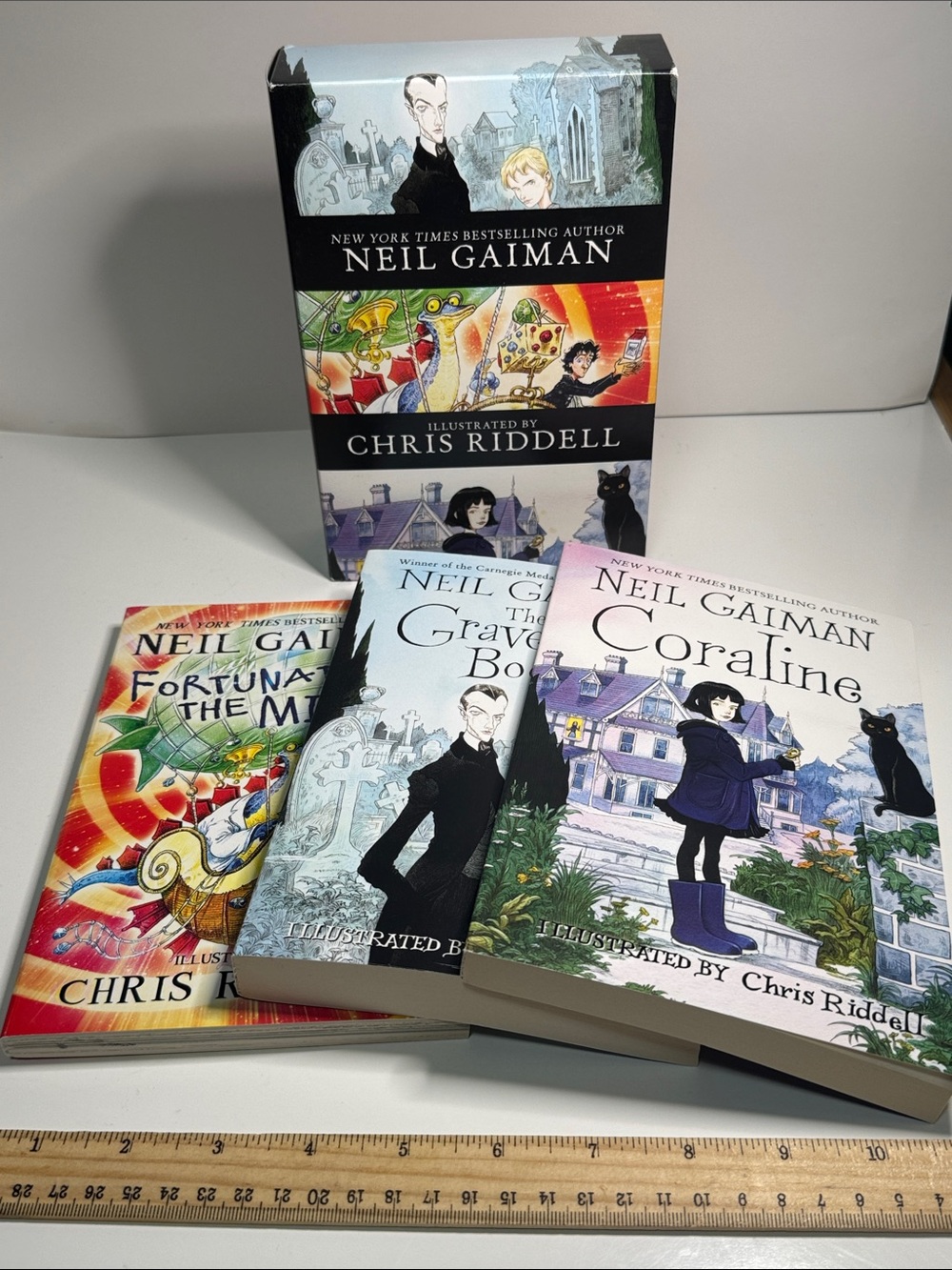 3-book paperback box set editions Coraline The Graveyard Fortunately the Milk